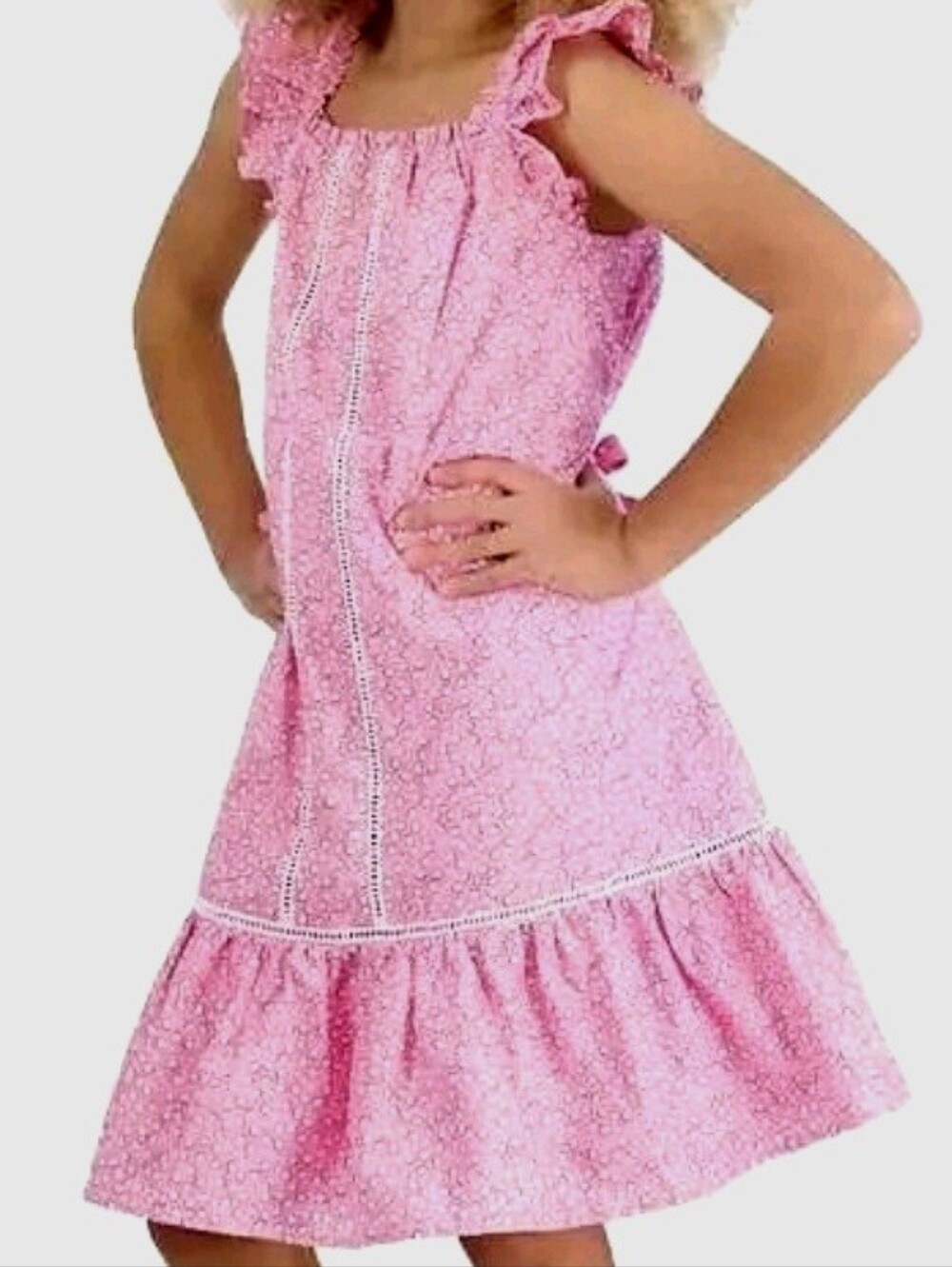 French Connection Girls' 5/6 Pink Ruffle-Trimmed Cotton Sundress for Girls - NWT - Picture 12 of 13